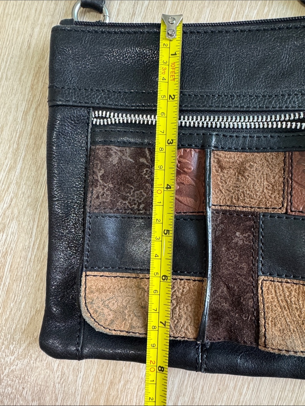 Fossil Black Leather Crossbody with Brown Patchwork Front - Picture 6 of 7